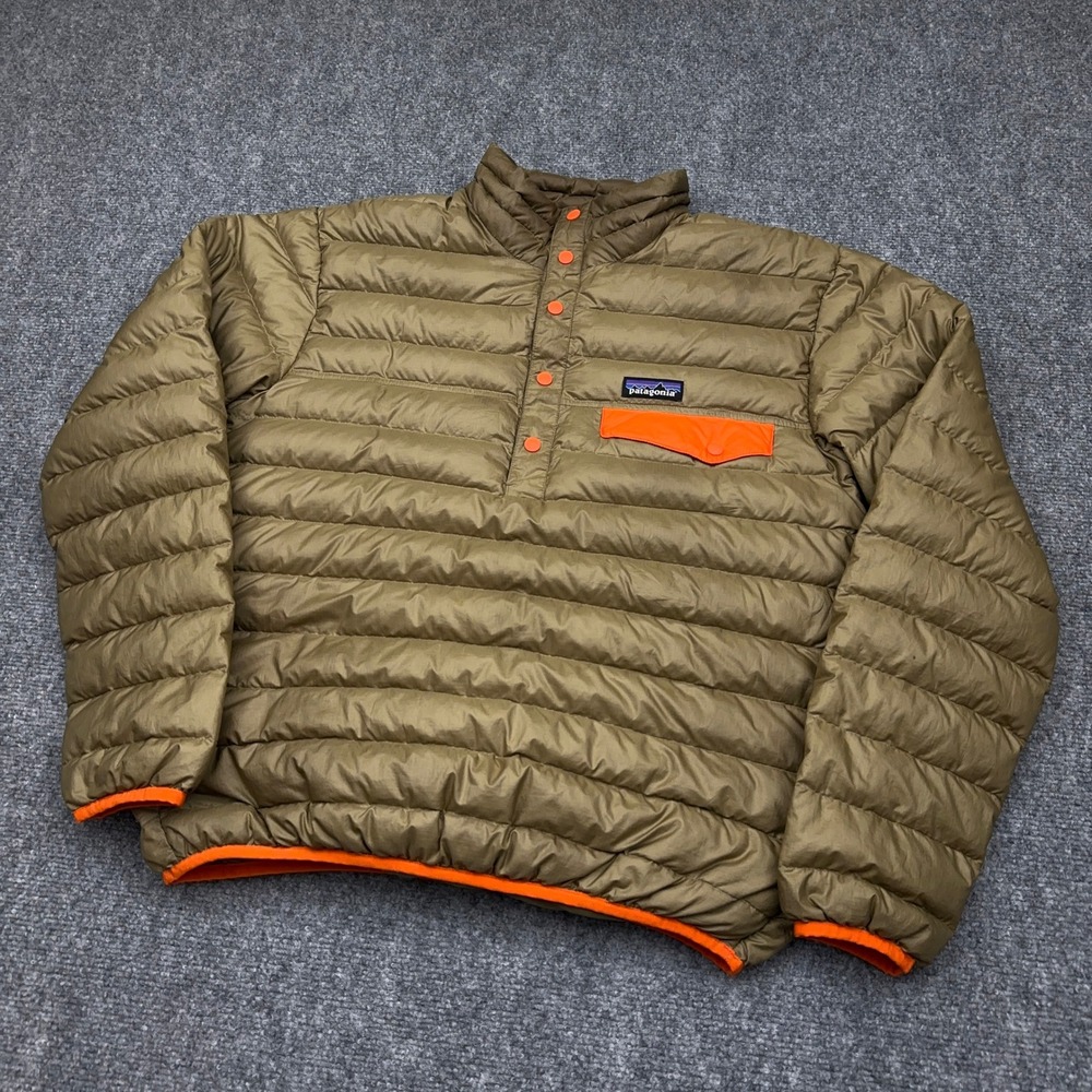 Patagonia Down Snap-T Pullover Men Small Ash Tan Snap Placket Puffer Jacket READ